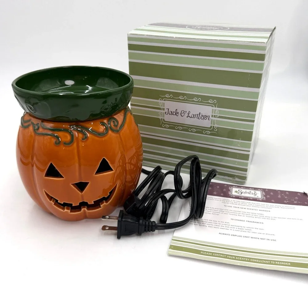 Scentsy Jack O' Lantern Full-Size Wax Warmer Orange Green 2010s Retired‎ Fall